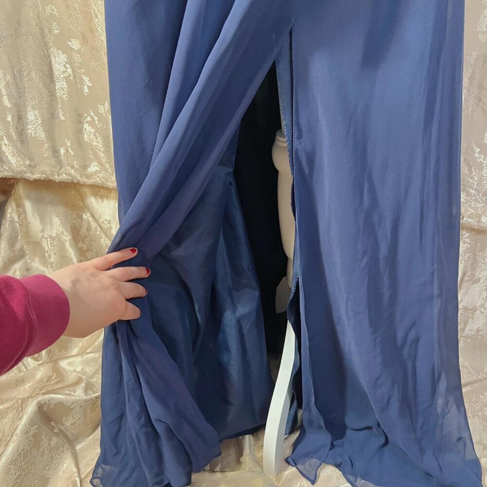 David's Bridal Long Chiffon Surplice Tank Dress in Marine Blue Women's Size 10