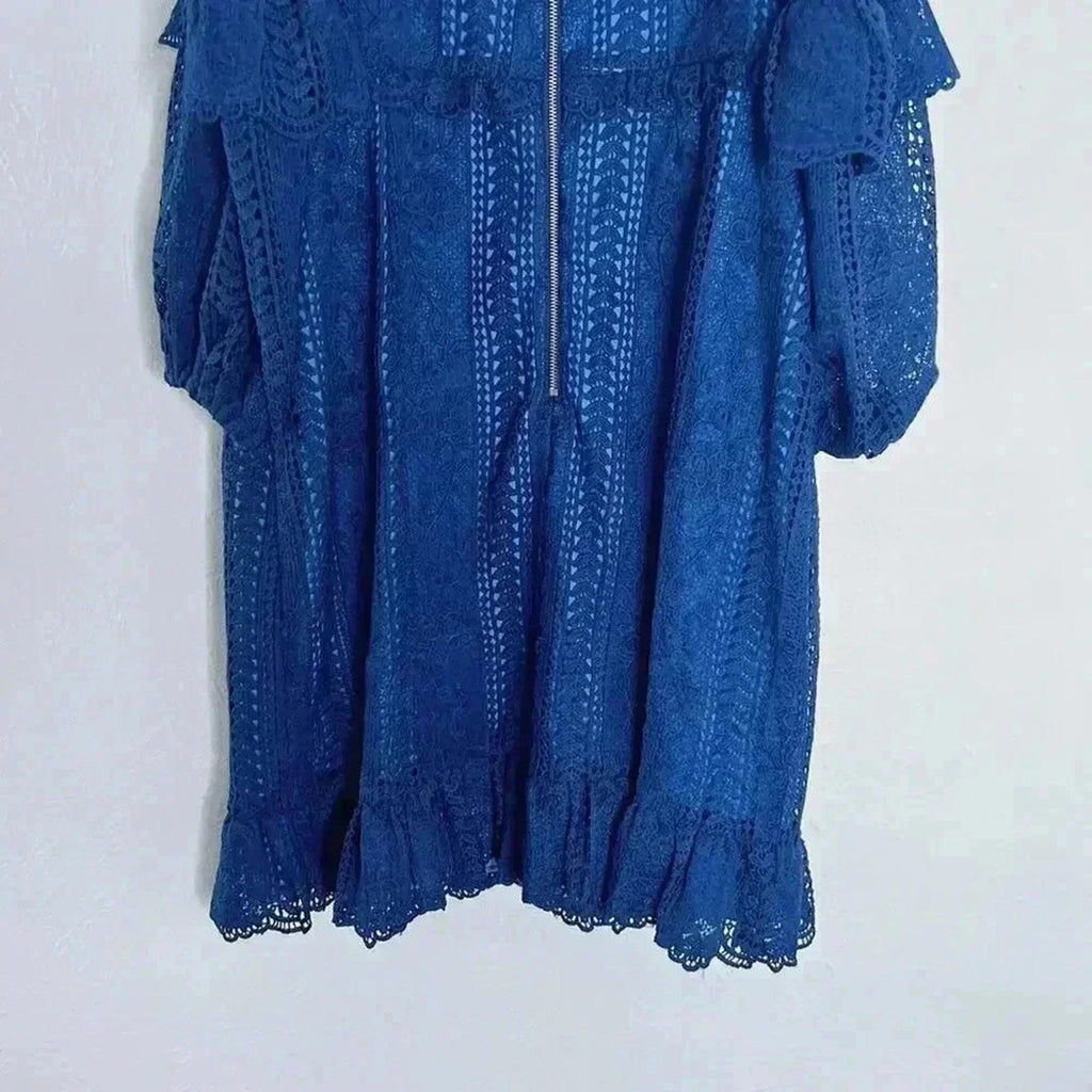 NWT Parker Blue Eyelet Off the Shoulder Dress in Night Women's Size 8