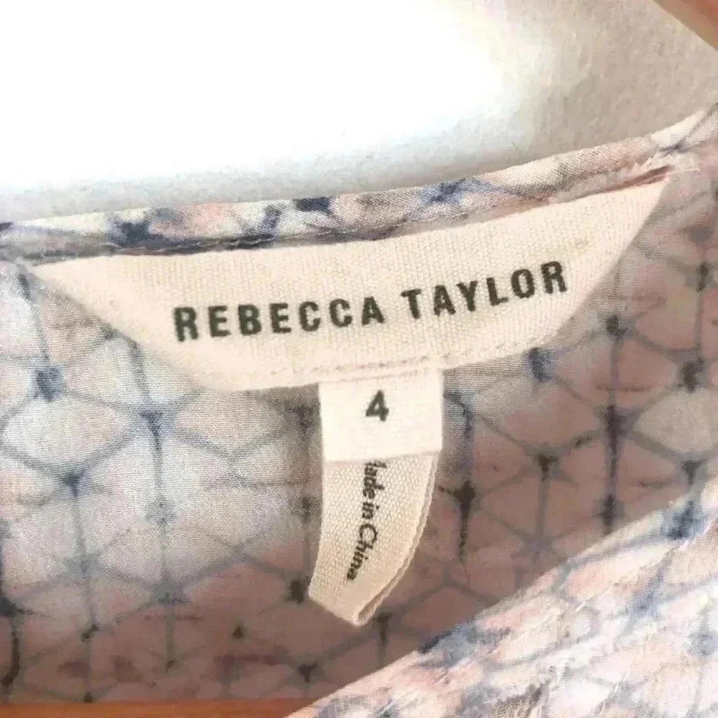 Silk Rebecca Taylor Charlie Blouse Geometric Pink Blue Short Sleeve Size 4