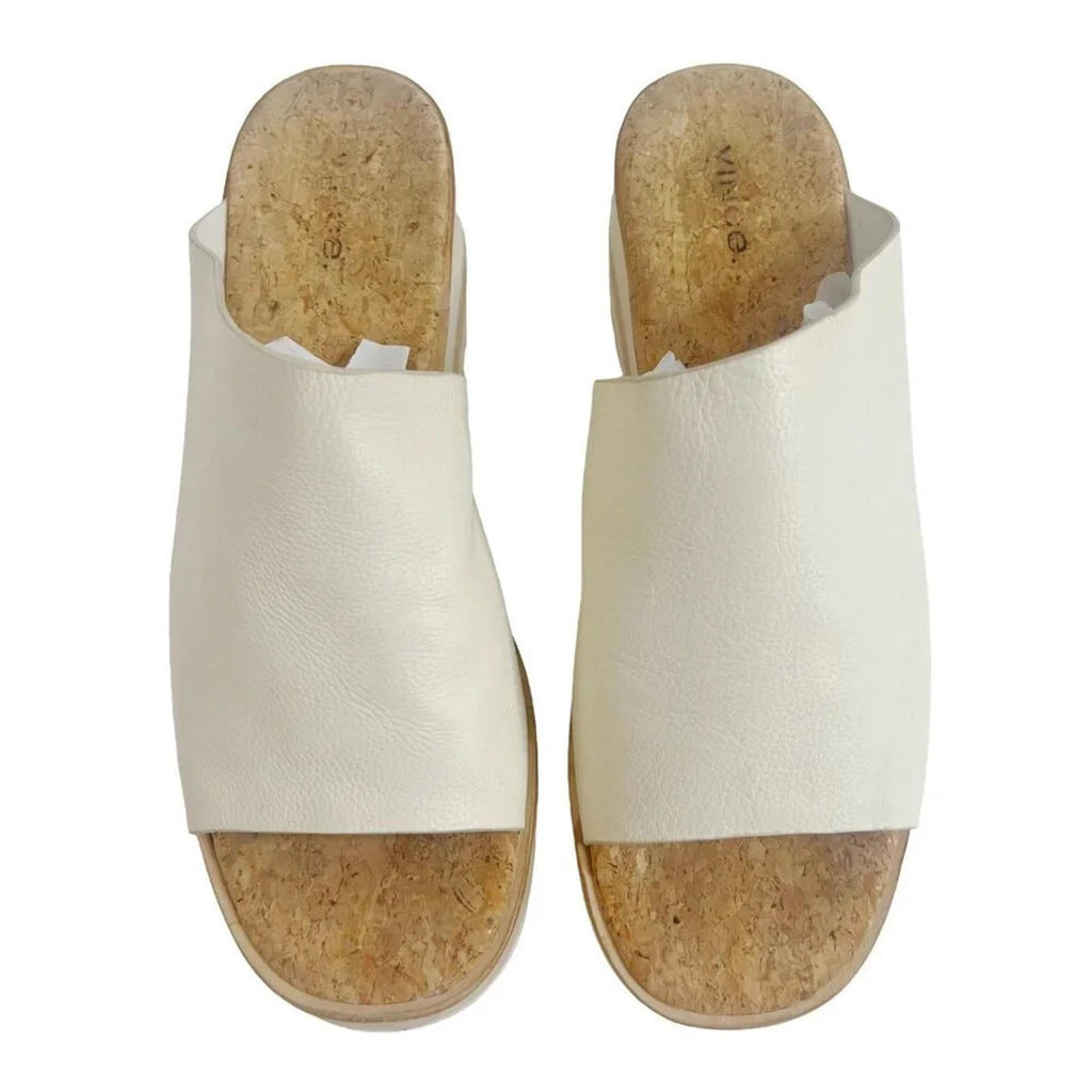 Vince Sarria Leather Cork Slide Wedge Sandals Cream Leather Women's Size 8.5