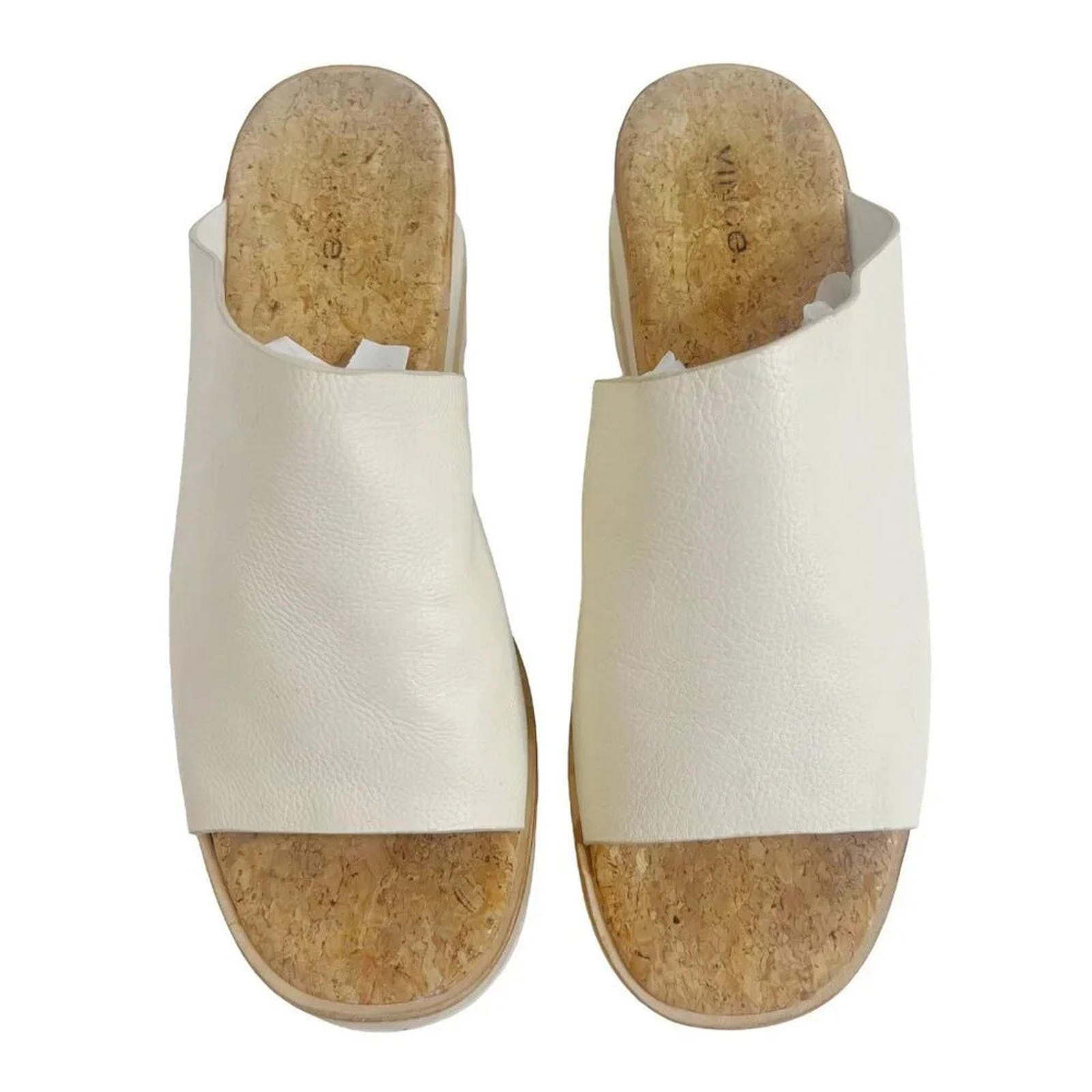 Vince Sarria Leather Cork Slide Wedge Sandals Cream Leather Women's Size 8.5