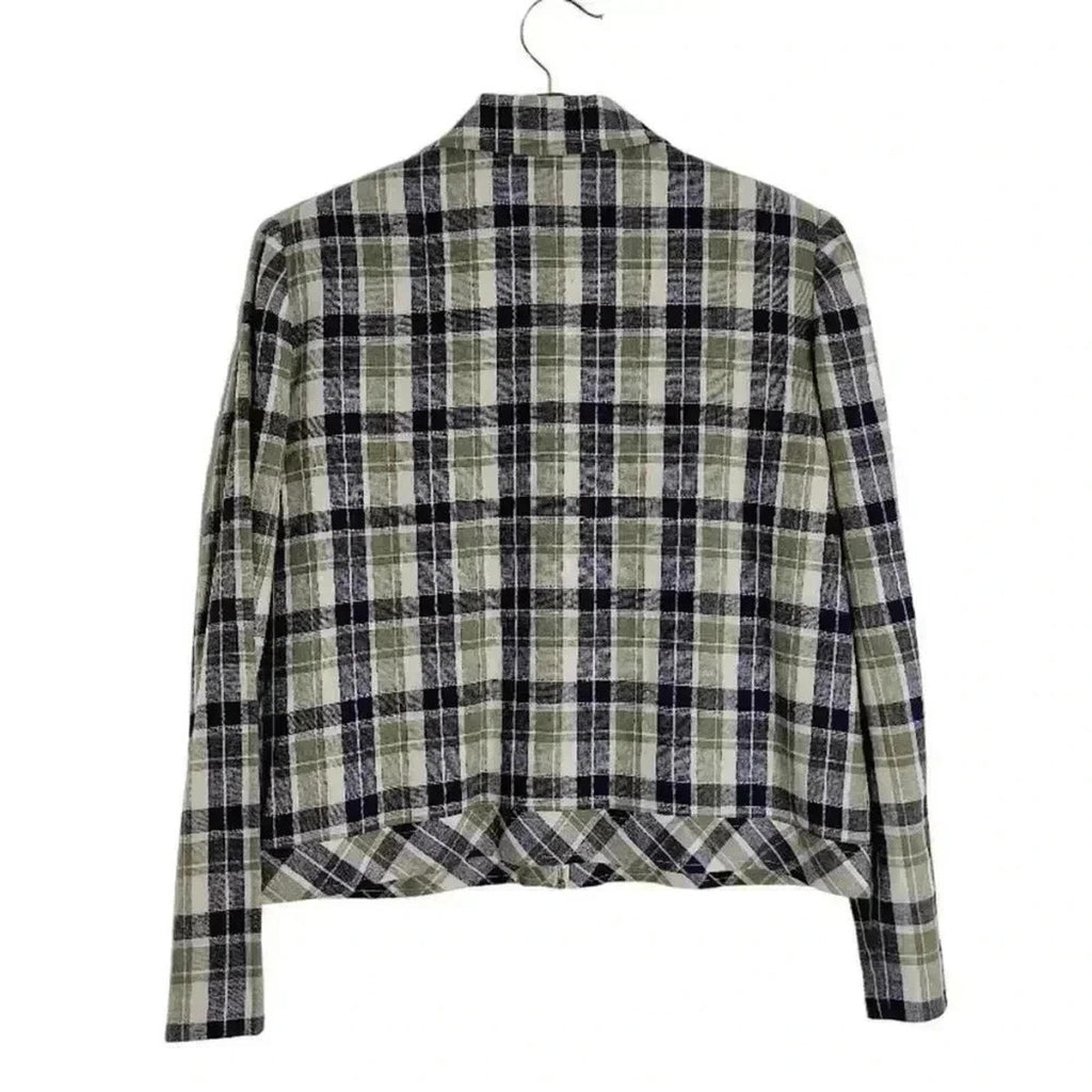Vintage Tofy Green Blue Plaid Zip Up Jacket Women's Size 12