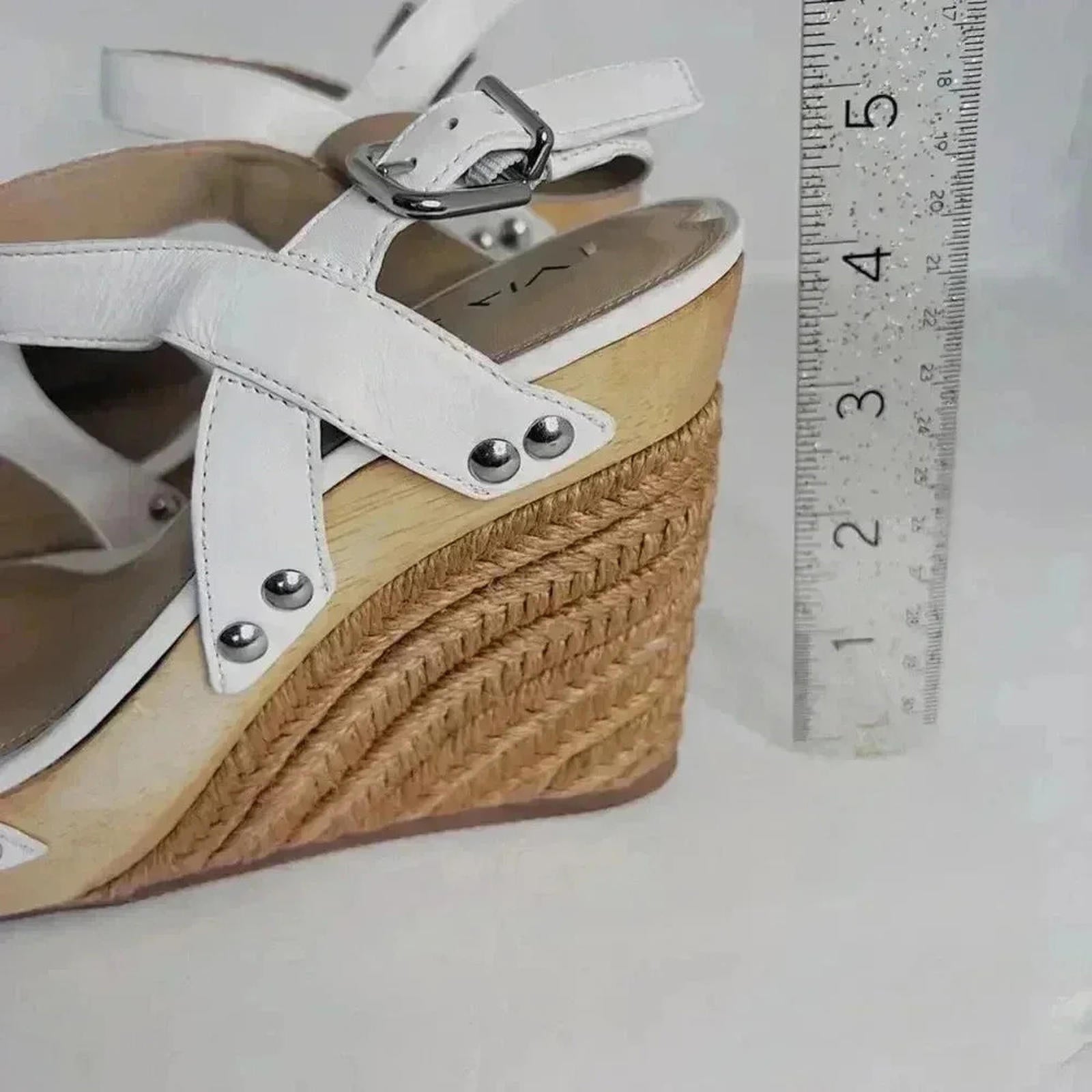 Via Spiga White Leather Wedges Woven Sandal Heels Women's Size 8