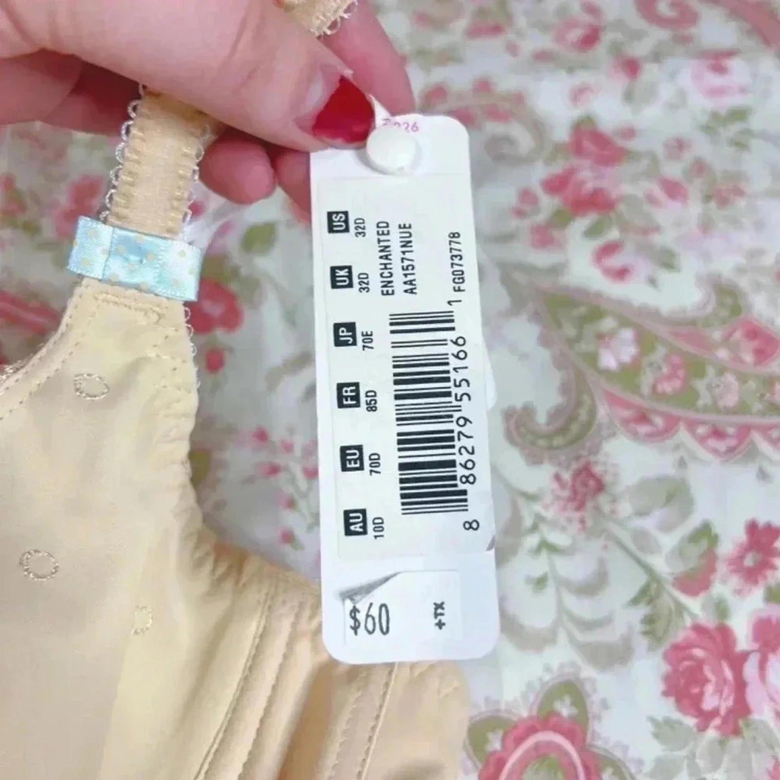 NWT Freya Nude Unlined Bra Lace Blue Embroidered Details 32D