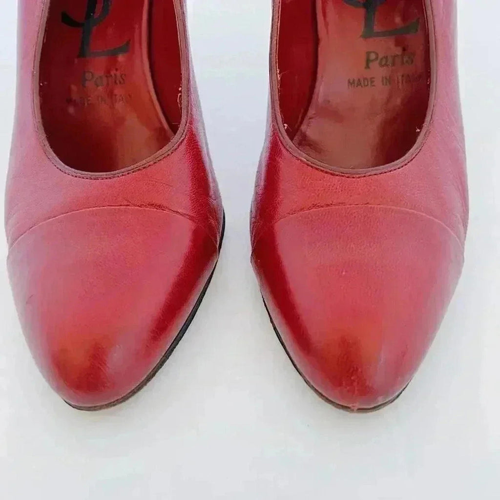 YSL Yves Saint Laurent Vintage Dark Red Leather Pumps Heels Pumps Size 8 US