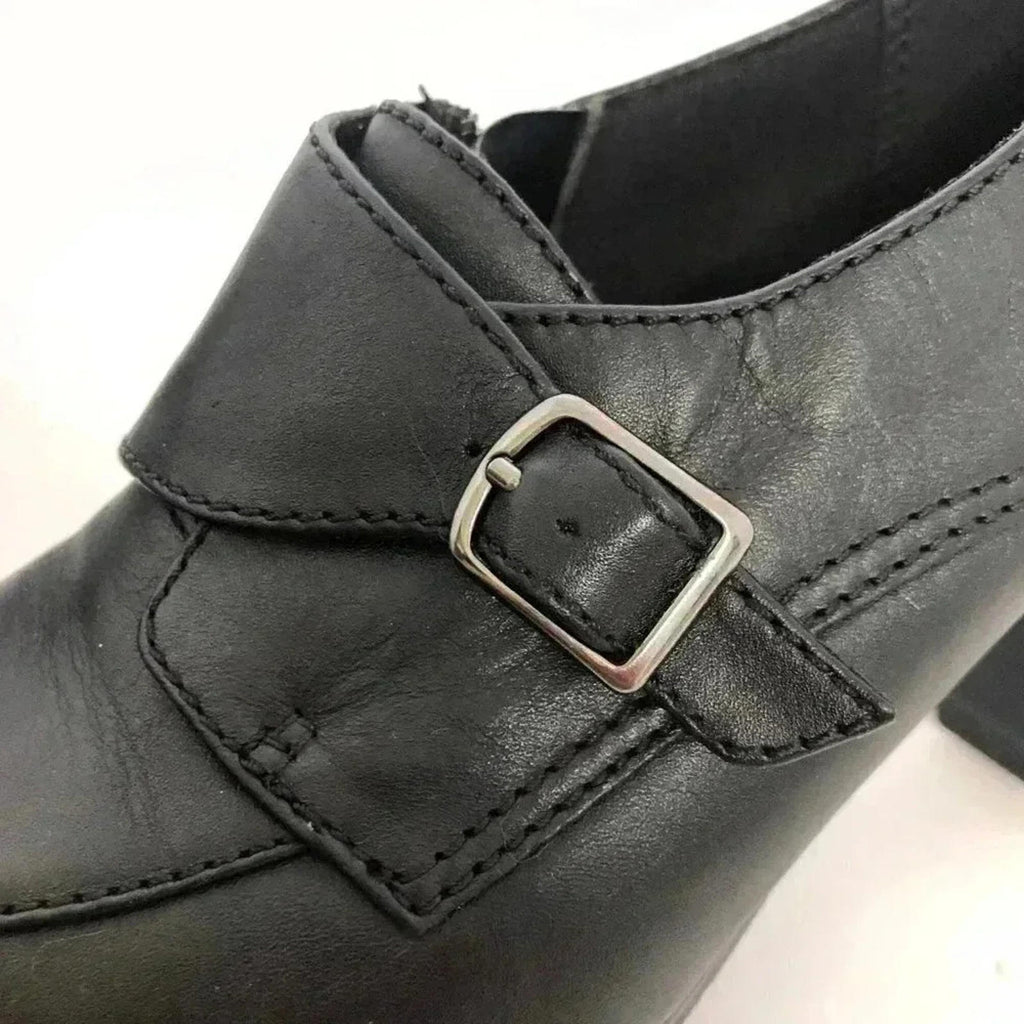 Clarks Black Leather Heeled Mule With Buckle Women's Size 10 Heels