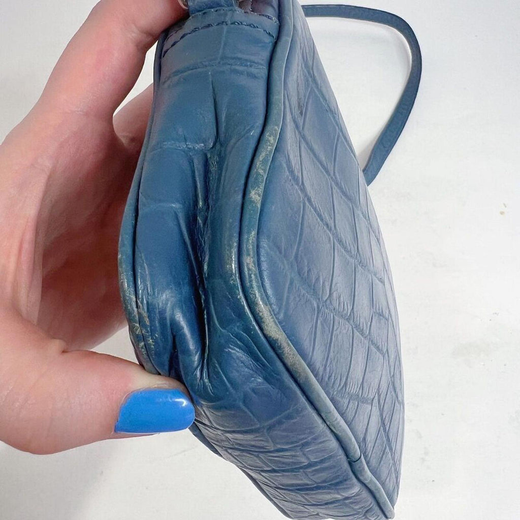Michael Kors Blue Crocodile Embossed Leather Silver Chain Crossbody Bag Purse