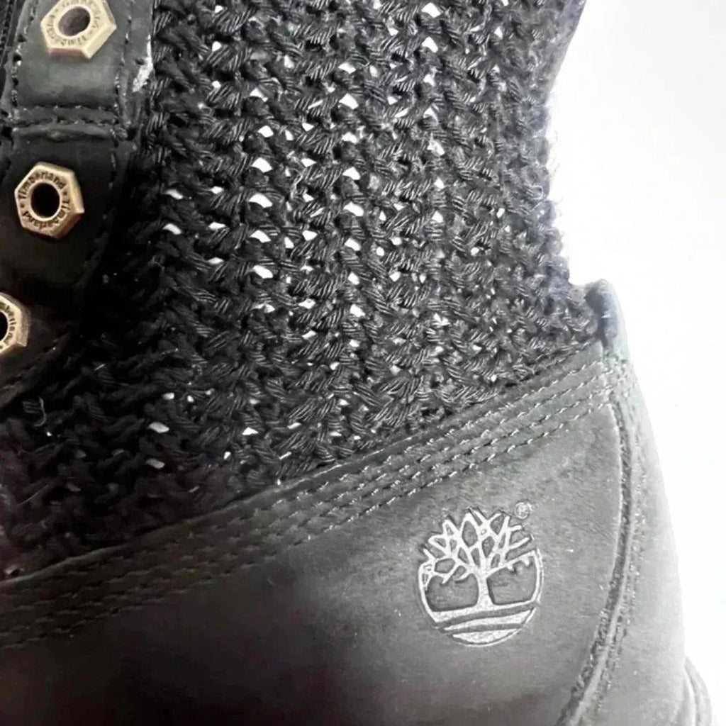 Timberland Black Leather Nuback Crochet Combat Boots Work Boots Size 9
