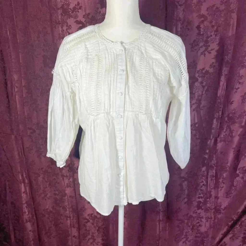Anthropologie eri + ali White Peasant Blouse Milla Women's Size S