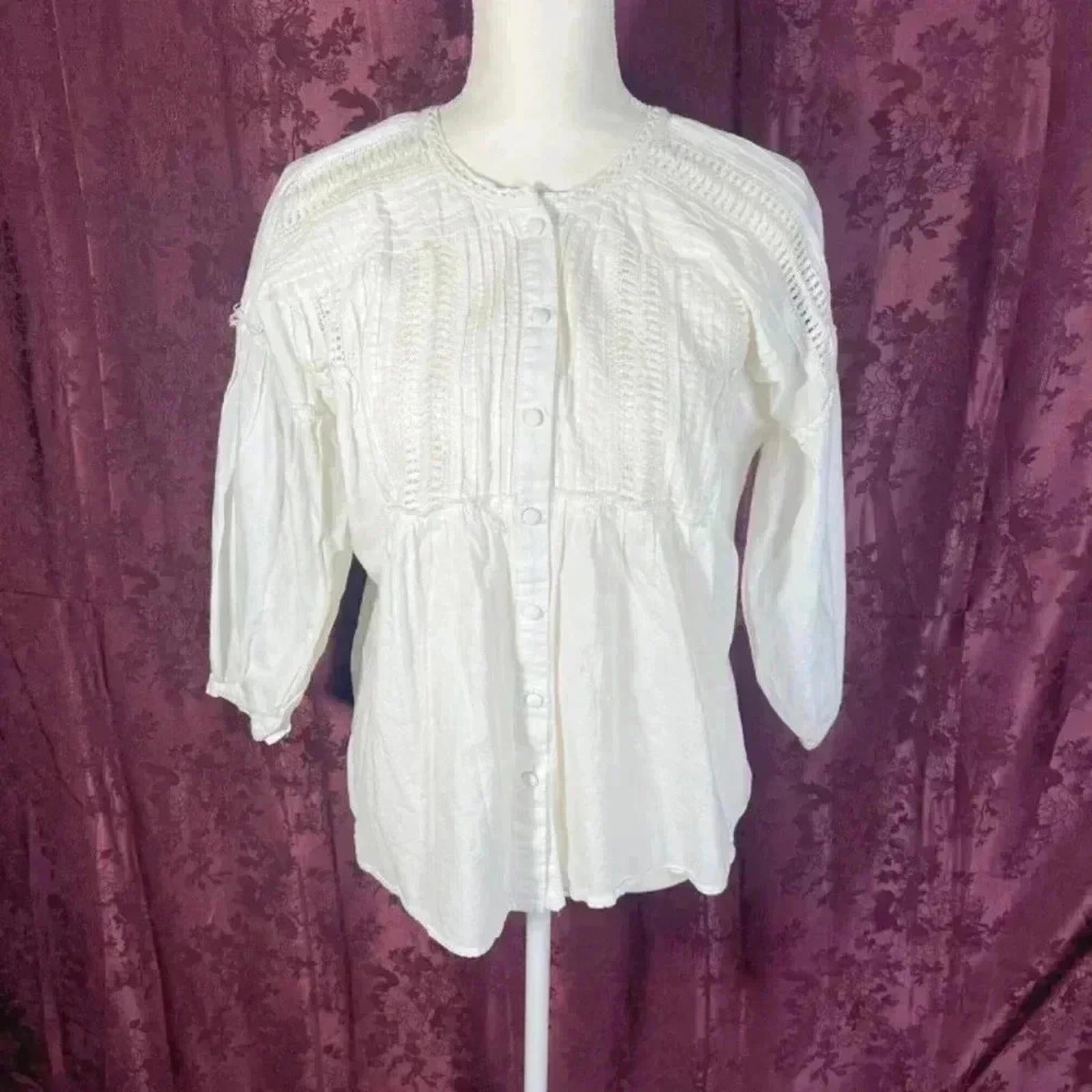 Anthropologie eri + ali White Peasant Blouse Milla Women's Size S