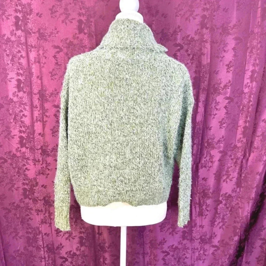 Bohme Green White Turtleneck Mock Neck Knit Sweater Women's Size XS