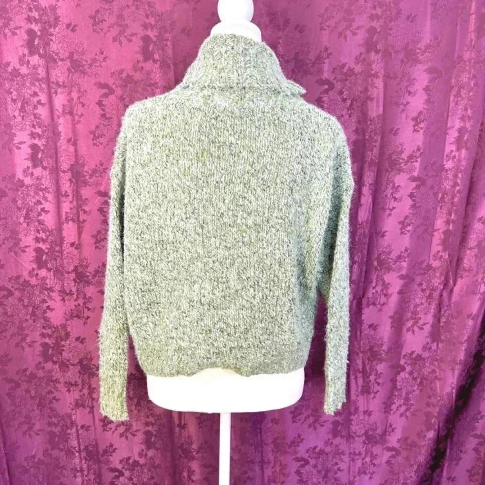 Bohme Green White Turtleneck Mock Neck Knit Sweater Women's Size XS