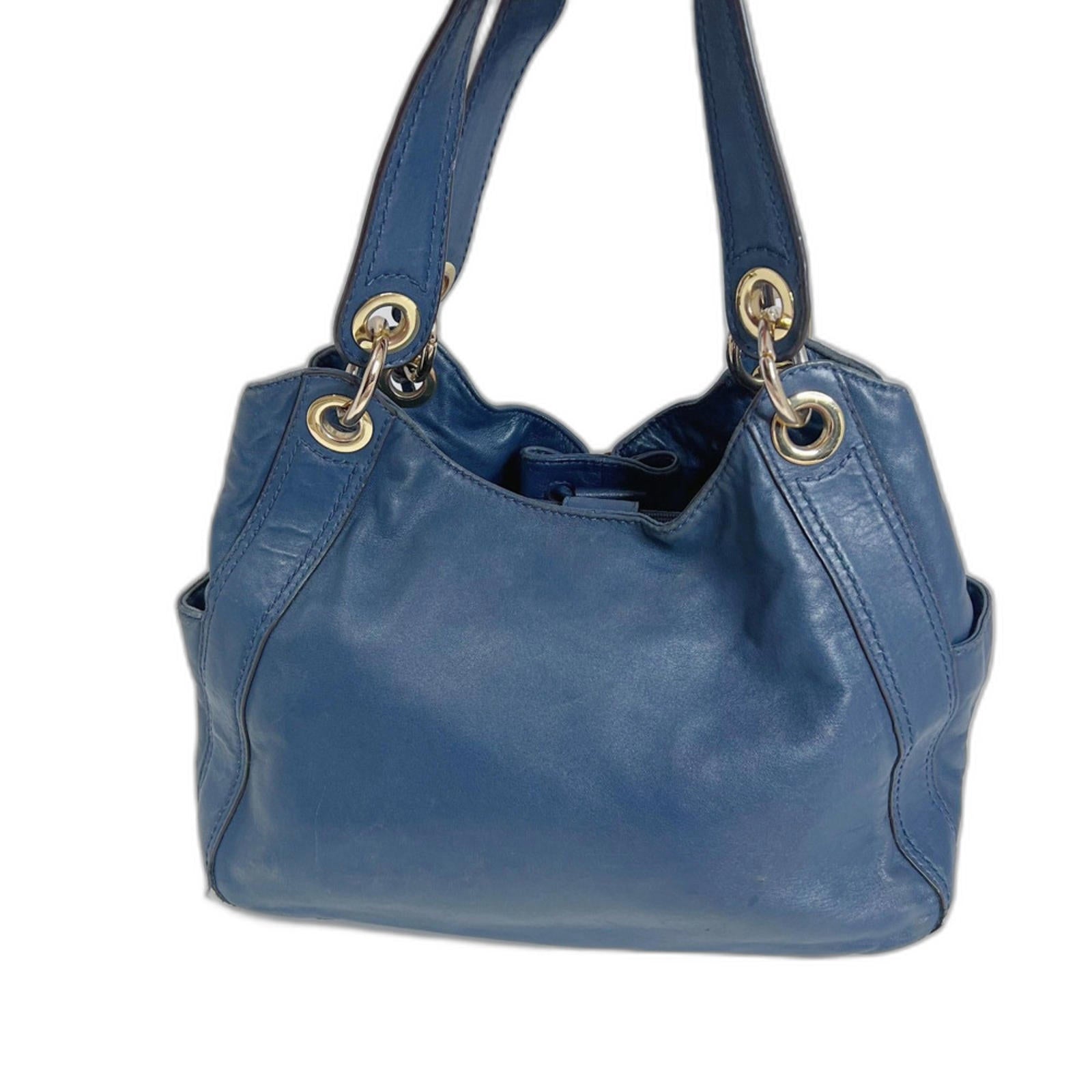 y2k Vintage Michael Kors Navy Blue Ludlow Leather Drawstring Shoulder Bag