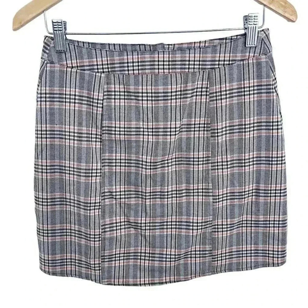 NWOT Urban Outfitters Plaid Button Up Mini Skirt Brown Tan Women's Size S