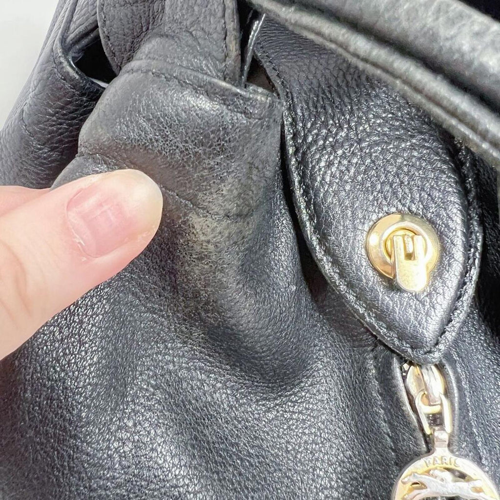 Longchamp RARE Vintage 90s Black Leather Drawstring Backpack Bag