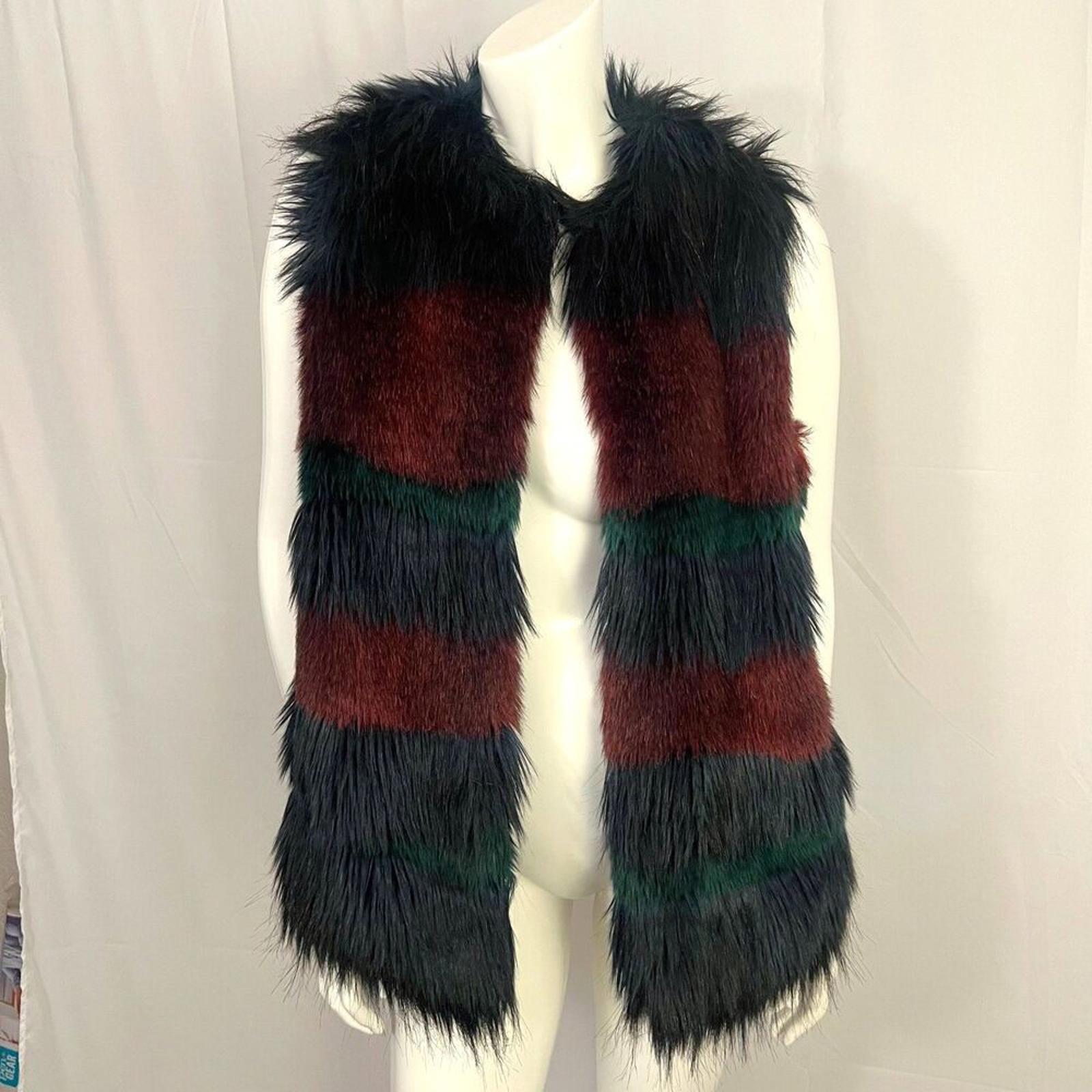 Gianni Bini Multicolored Jewel Tone Faux Fur Vest Mob Wife Indie Sleaze Size S