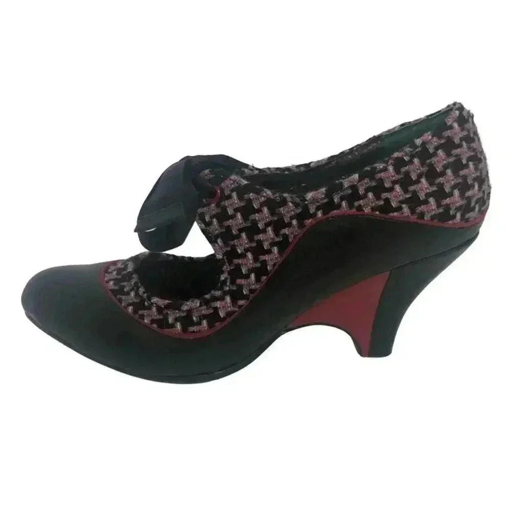 Poetic License Mary Jane Tweed Heels Pink and Black Bow Coquette Women's Size 6