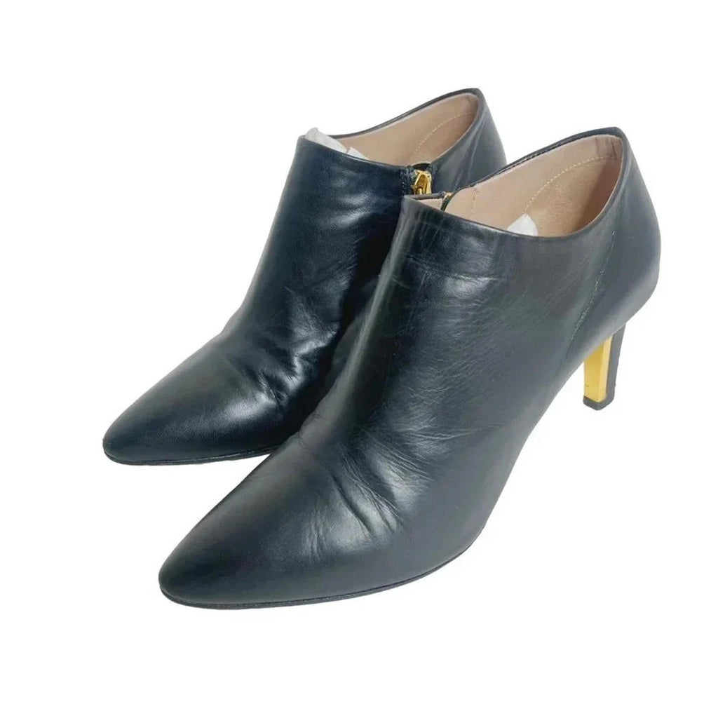 Chloe RARE Black Leather Heeled Booties Gold Detailing Women's Size 36.5 EU 6.5