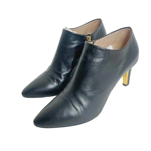 Chloe RARE Black Leather Heeled Booties Gold Detailing Women's Size 36.5 EU 6.5