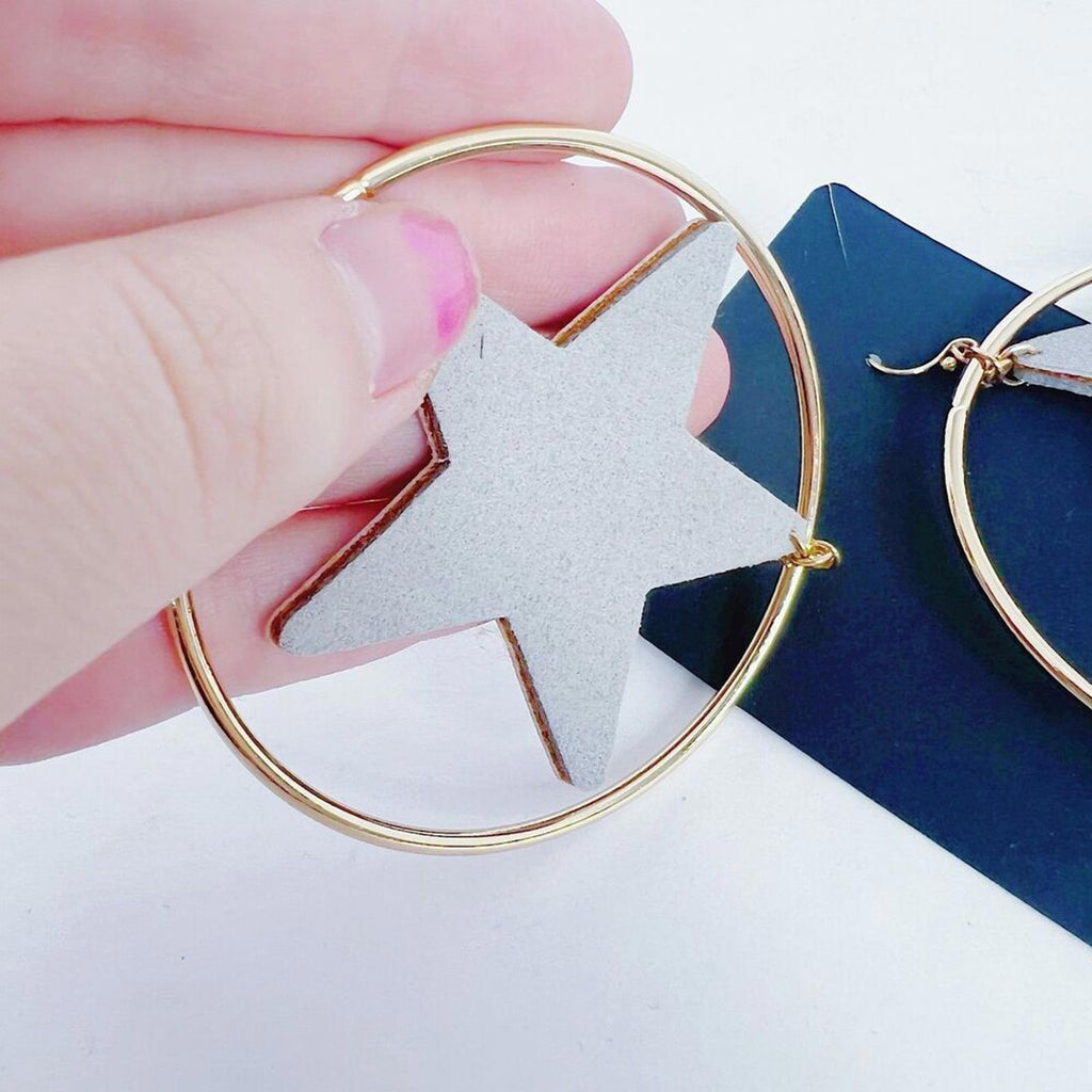 Silver Star Gold Hoop Statement Earrings
