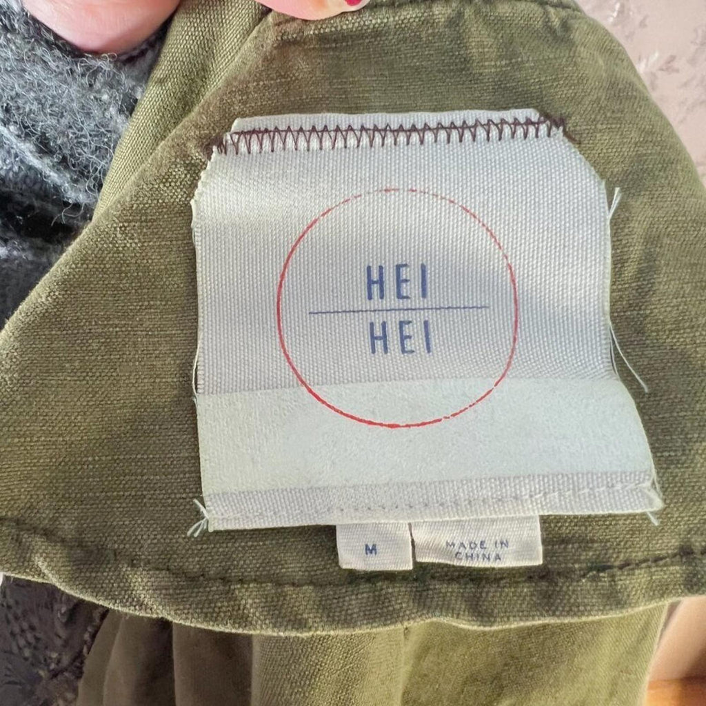 Anthropologie Hei Hei Olive Green Lace Trim Anorak Army Military Jacket Size M