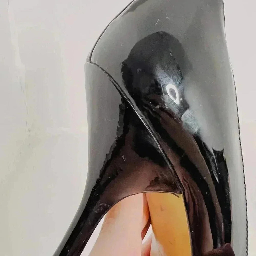 Enzo Angiolini Black Patent Leather Peep Toe Pumps Heels Stilettos Size 8.5