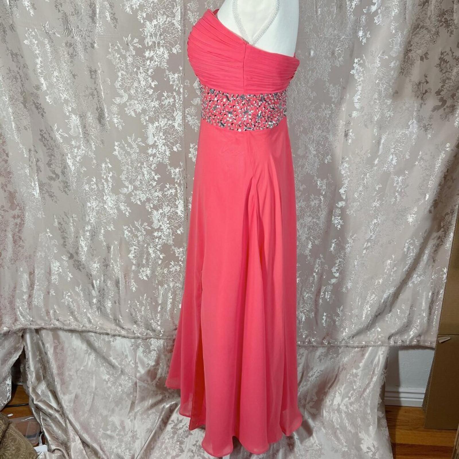 Coral Chiffon Asymmetrical One Shoulder Rhinestone Gown Prom Dress Size 6