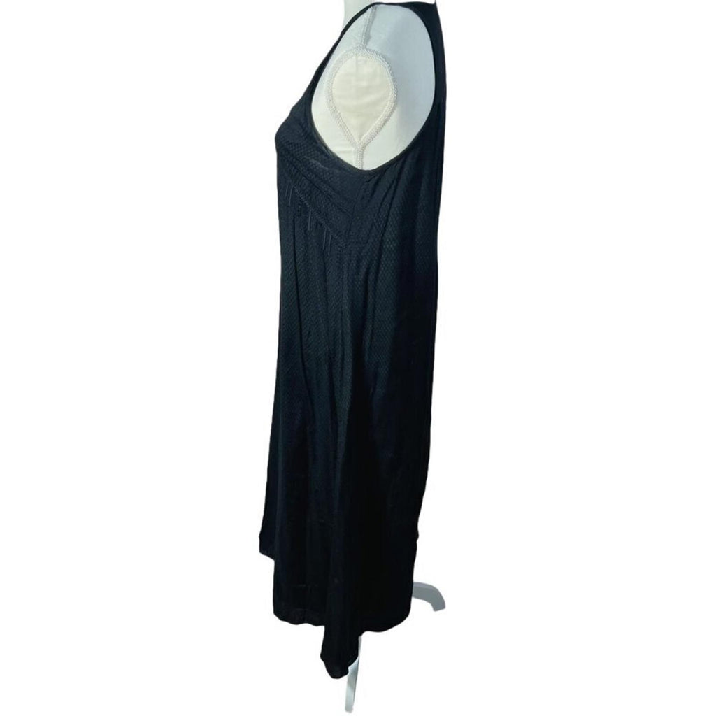 Vintage Black Embroidered V Neck Dress Women's Size 6