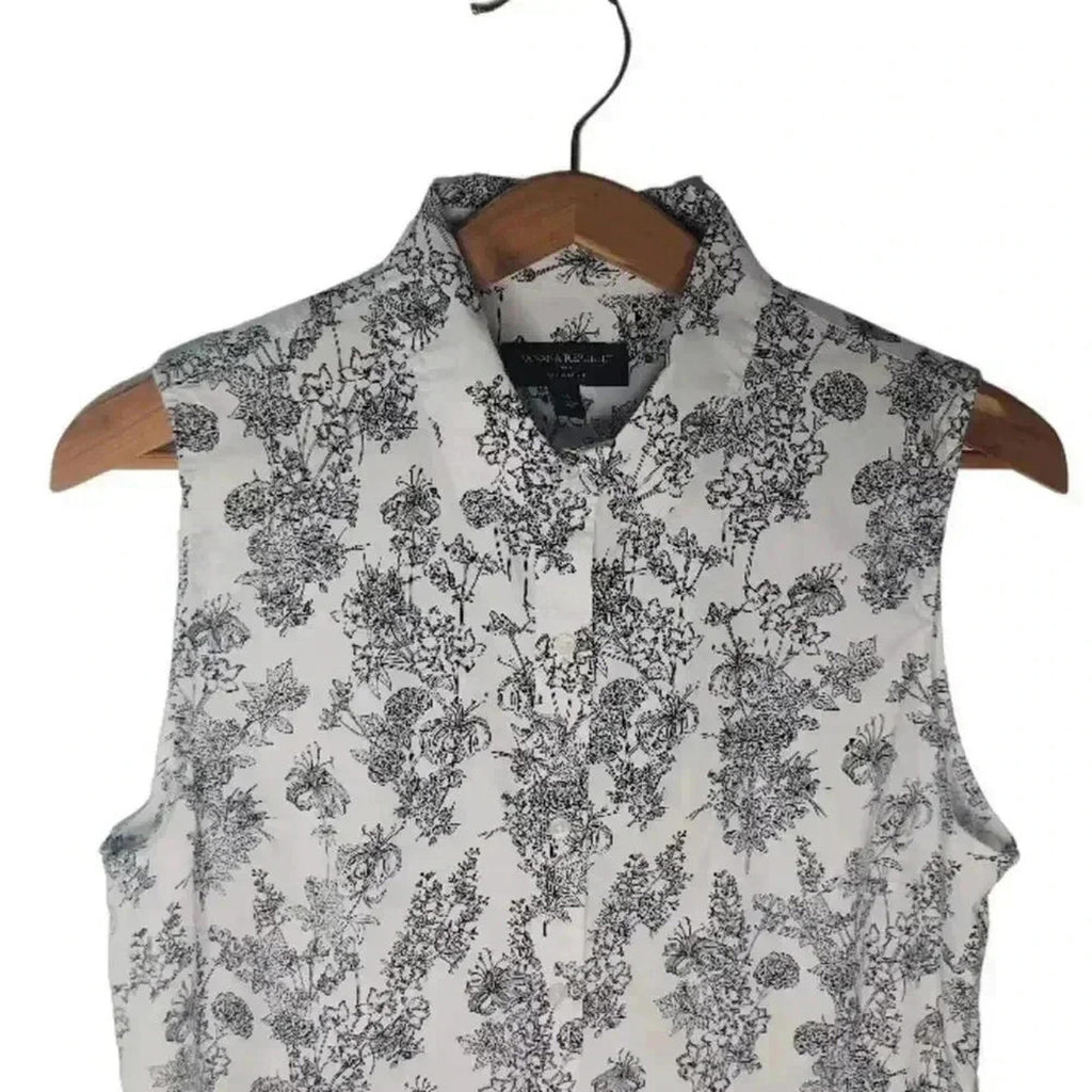 Banana Republic Black and White Floral Print Blouse Tank Business Casual Size 14